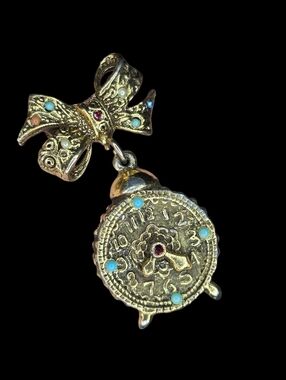 Vintage 1960s "Tick Tock" Alarm Clock Bow Brooch